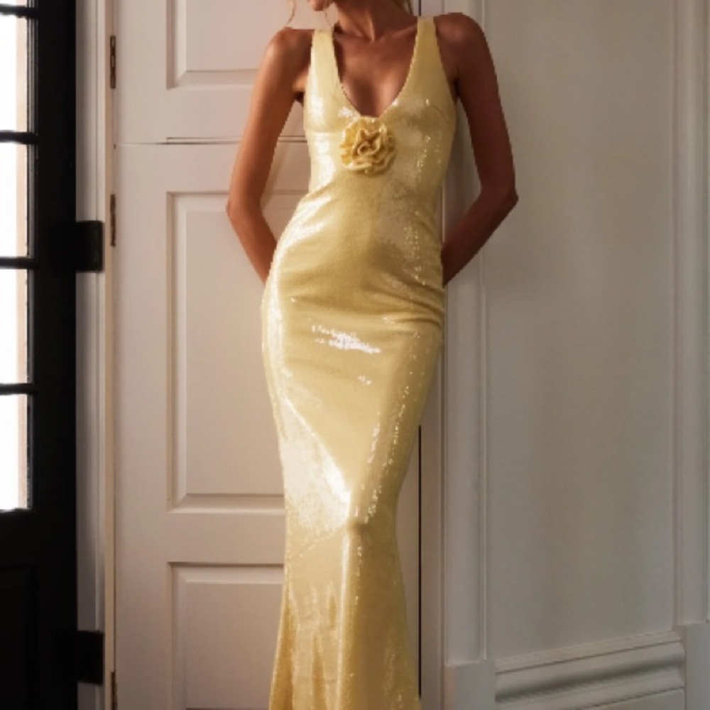 Eliza Rose Yellow Sequin Evening Gown